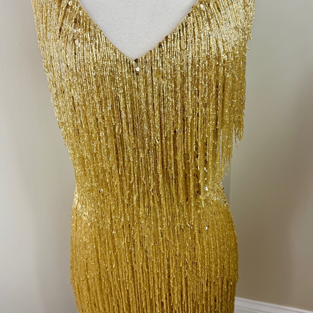 Nadine Merabi Elegant Gold Fringe Dress